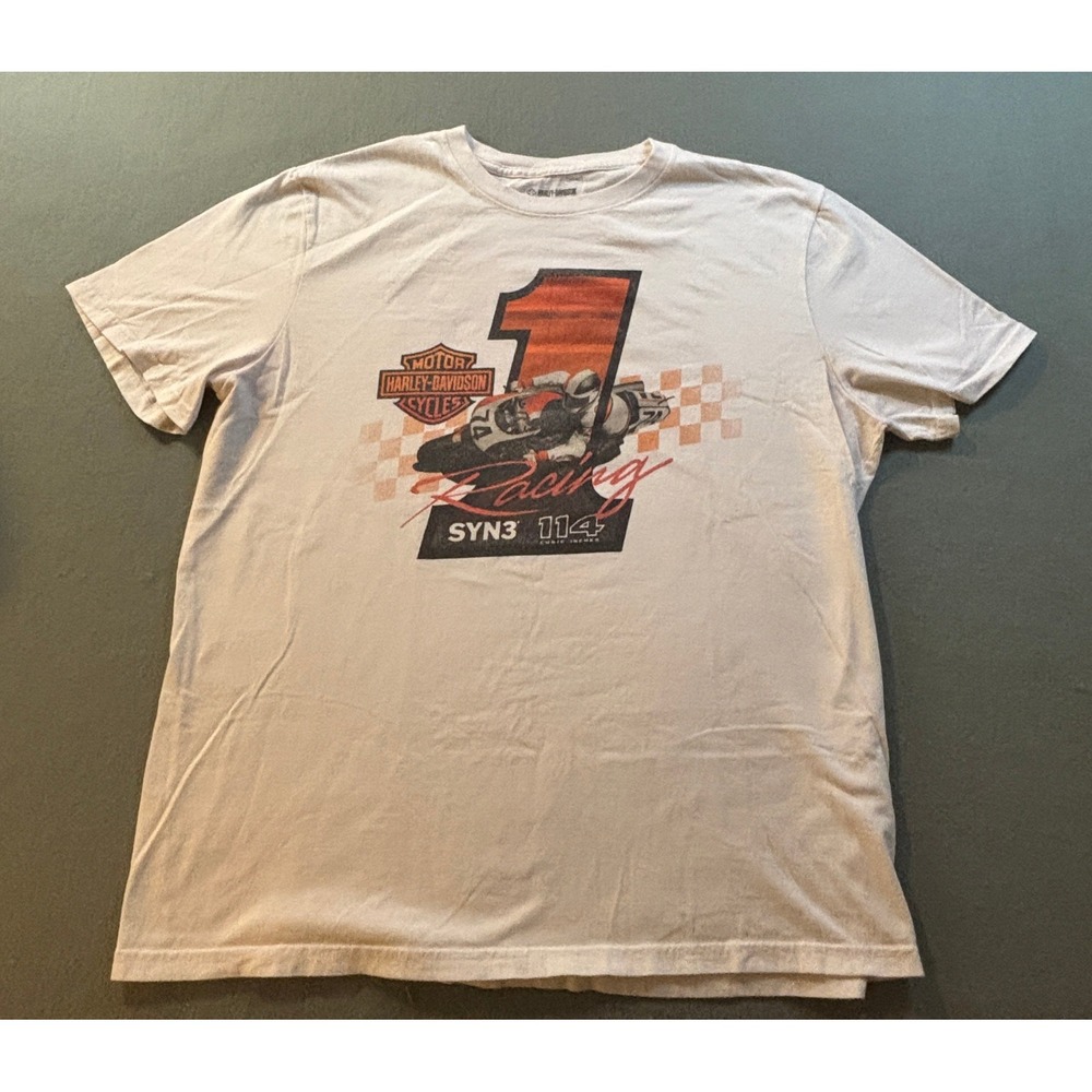 Harley-Davidson Racing T Shirt Mens 2XL White Short Sleeve Graphic Tee Biker